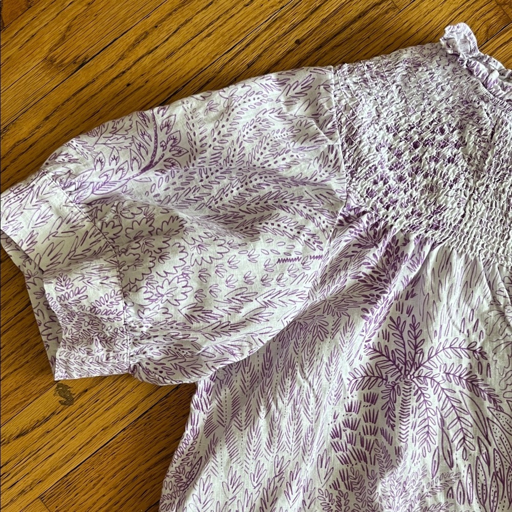Talbots Lavender Printed Smocked Yoke Blouse - Picture 4 of 7